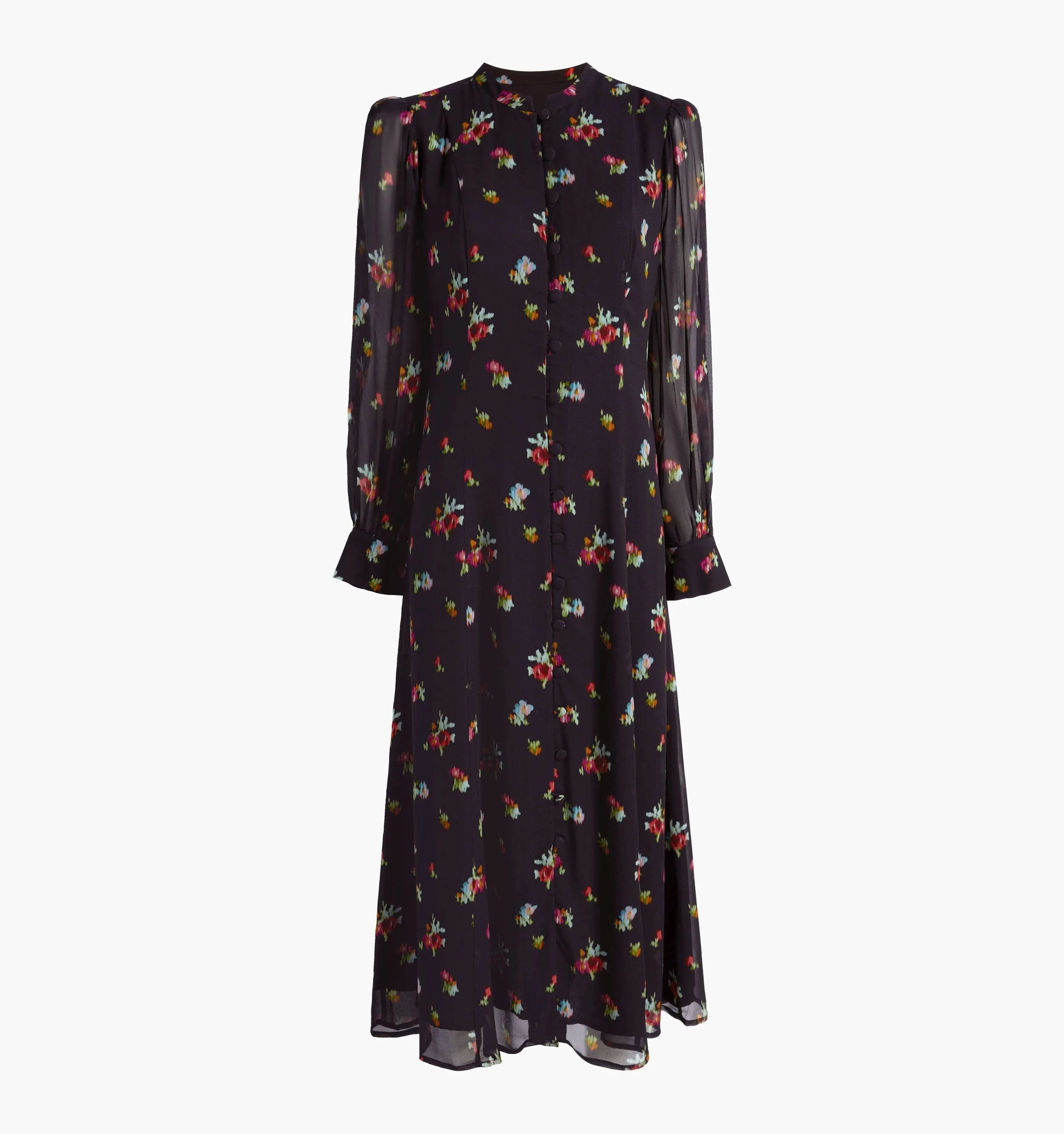 Hill House The Cindra Dress in Black Ikat Floral Georgette